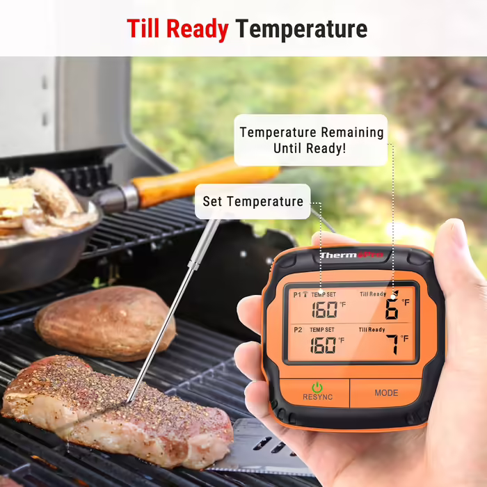 ThermoPro TP27C 150m Wireless Meat Thermometer with Meat/Roast Thermometer, IPX4 Waterproof, Large LCD Display, Kitchen Thermometer for BBQ, Gas Grill, Dutch Oven (2 Probes)