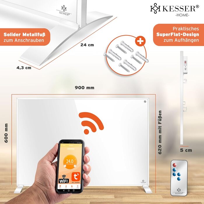 Інфрачервовий обігрівач KESSER®: енергозберігаючий, з пультом та термостатом, для дому. Білий (550W)