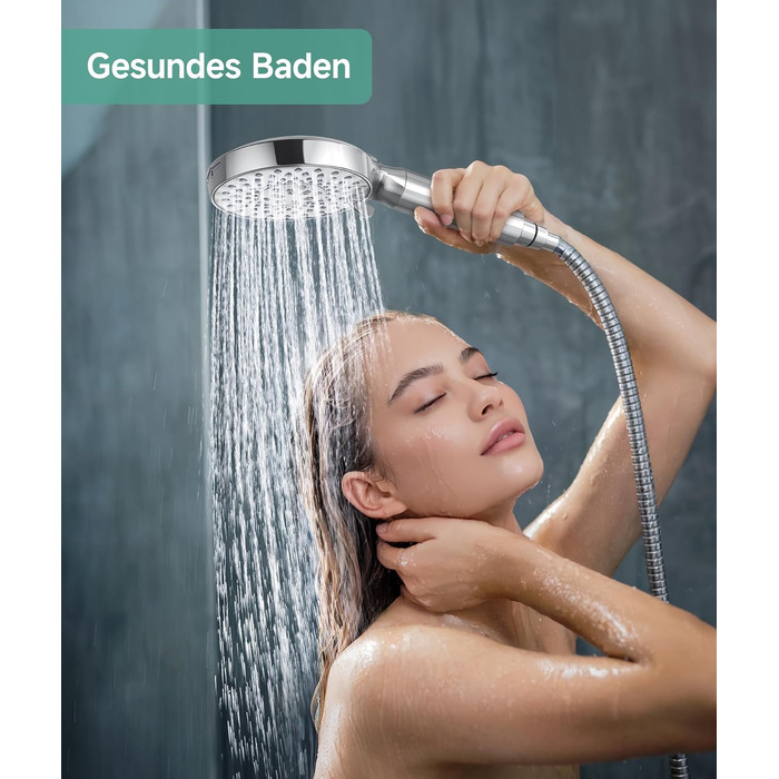 Душова лійка SR SUN RISE з фільтром, набір для душу з шлангом та фільтрами, ручна душова лійка з 9 функціями, 4 фільтри, високий тиск для жорсткої води, видаляє залишковий хлор, важкі метали, бактерії, 4-картриджний комбінований фільтр Gold