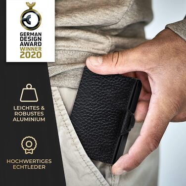 ZNAP® Slim Wallet - чоловічий картхолдер з RFID захистом, шкіряний гаманець для карт та готівки, колір: димчастий чорний, 12 карт