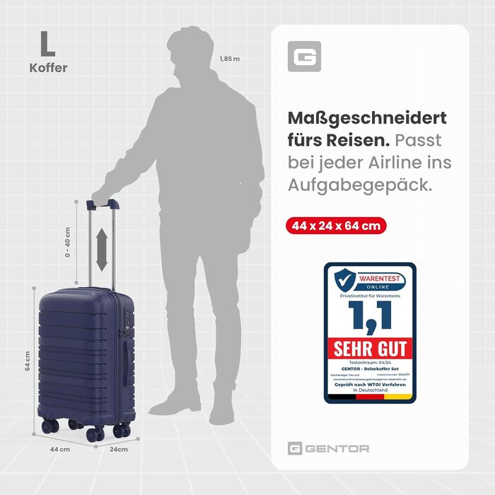 Набір валіз GENTOR (3 шт) Navy Blue: M/L/XL, 64x44x24 см, TSA, жорсткий корпус