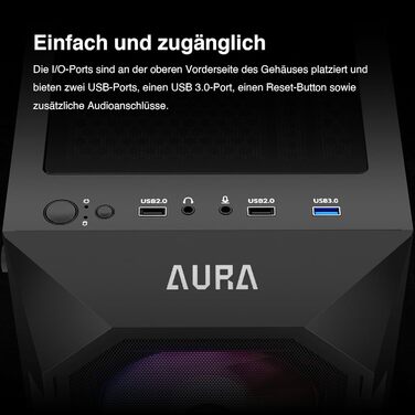 Корпус для ПК GAMDIAS Aura GC1 Elite ARGB Midi-Tower: сітка для високої циркуляції повітря, 4 x 120 ARGB вентилятори, скляна панель, підтримка синхронізації материнської плати, чорний