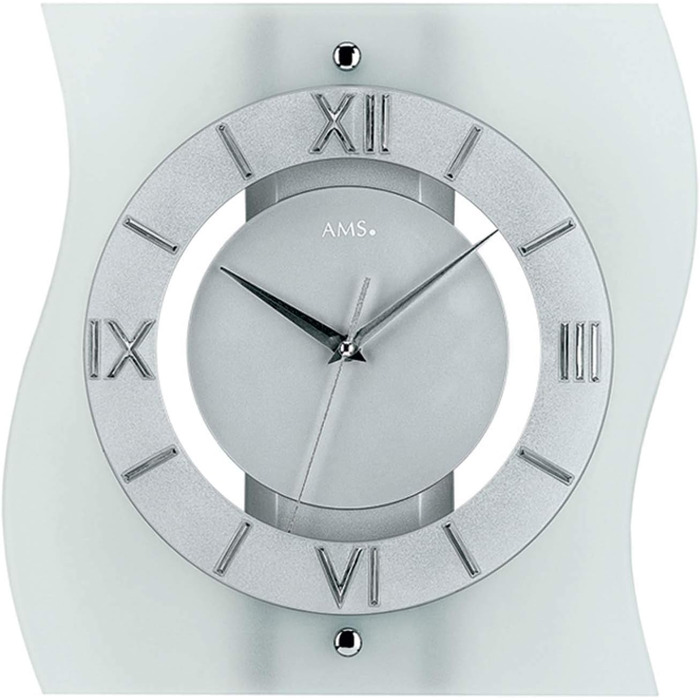AMS F5909 Radio Wall Clock, Wood, Silver, 35 x 35 x 12 cm