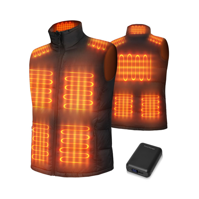 Гріюча жилетка для чоловіків та жінок з Powerbank 18400mAh, 10 зон нагріву, для кемпінгу, мотоциклів, катання на лижах, чорна, розмір L