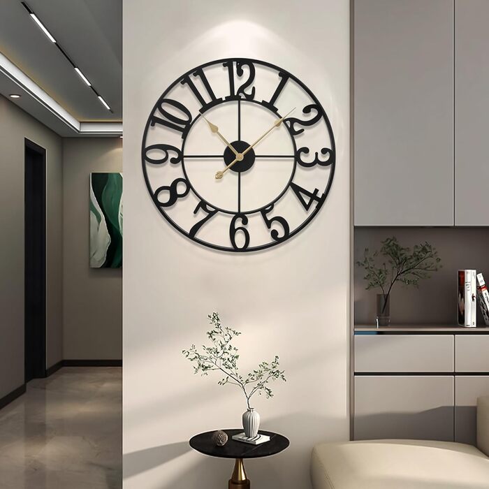 Maxstar Modern Roman Numeral Large Wall Clocks, Non-Ticking Round Metal Silent Vintage Wall Clock for Living Room, Kitchen, Bedroom, Garden Decor - Gold (Black Arabic, 40CM)
