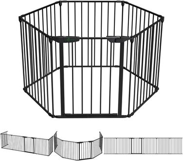 Захисне ґратка для каміну Vounot 375см з дверцятами, металева, для дітей, чорна