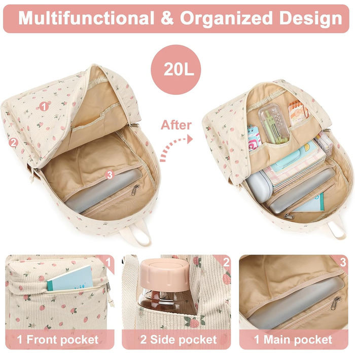 BTOOP Рюкзак унісекс 0122 (1 шт.) 17' (M, квітковий корд-полуниця)