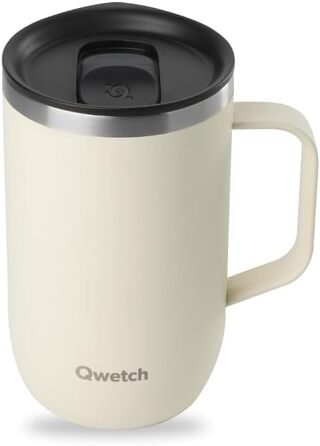 Qwetch Stainless Steel Insulated Travel Mug - 350ml - Keeps Drinks Hot for 6h & Cold for 12h - Leakproof Lid, Reusable, Tea Filter Compatible
