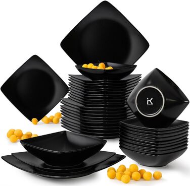 Набір посуду Konsimo для 6 осіб (18 предметів) - EPIRI: Сучасний сервіз з чорного матового стекопласту для сім'ї