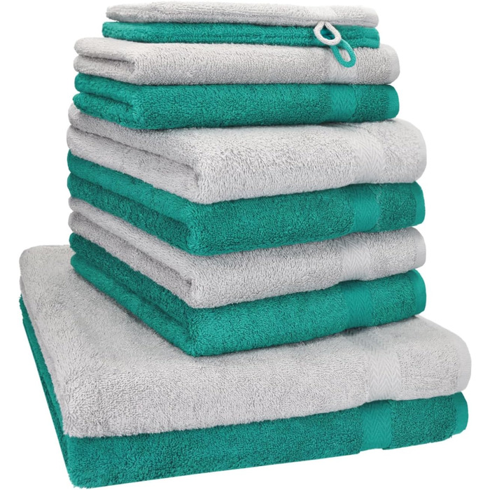 Набір рушників Betz 10 предметів, преміум якість, 100% бавовна, сірий та сріблястий (смарагдово-зелений та сріблястий)