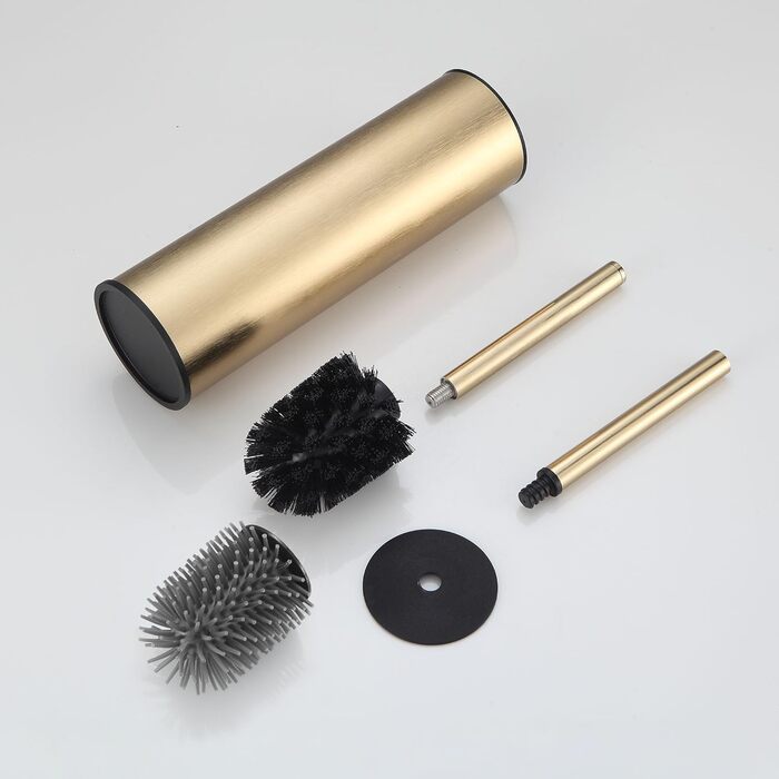 Підлогова щітка для унітазу DAZI з металевим покриттям, матова, з 2 довгими щітками для глибокого очищення, запобігає розбризкуванню та затримці води. (Бурштяне золото)