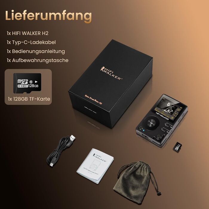 HIFI Walker H2: MP3-плеєр Hi-Res 128GB з Bluetooth 5.2, DSD DAC, підтримкою FLAC та розширенням до 512GB
