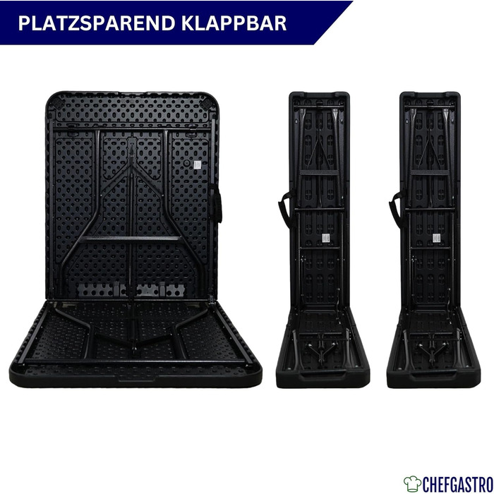 Розкладний буфет ChefGastro 180x74 см для саду, тераси, балкону. Чорний, ротанг, 8 осіб. Стіл для кемпінгу та вечірок