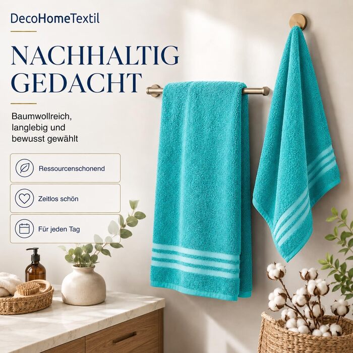 Набір рушників для рук DecoHomeTextil Eco (6 шт), 50x100 см, бірюзовий — екологічний махровий сет, м'який та гігроскопічний