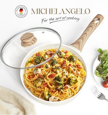 Сковорода з антипригарним покриттям Michelangelo з кришкою 28 см, глибока сковорода з кришкою, сковорода для тушкування 28 см, індукційна сковорода з антипригарним покриттям з м'якою бакелітовою ручкою, підходить для індукційних плит, чорна