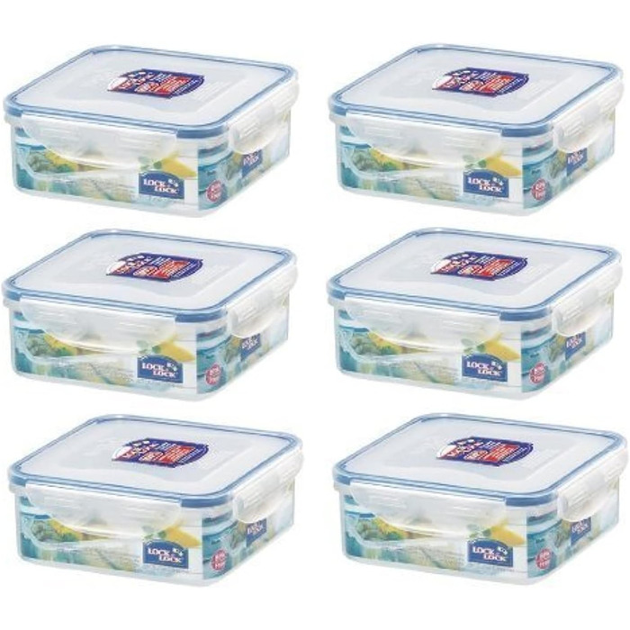 Lock & Lock HPL823 Food Storage Container, Square, 870 ml, 6 Pieces