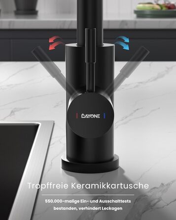 Кухонний змішувач DayOne з висувною лійкою, нержавіюча сталь SUS304, високий тиск, кухонний кран з 2 функціями, поворотний на 360°, для кухні (низький тиск, 247mb-niederdruck)