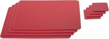 Placemats and Coasters (Set of 4) made from recycled leather, placemats, 4 placemats and 4 coasters, table mats and coasters 10 x 10 cm (Christmas Red, 40 x 30)