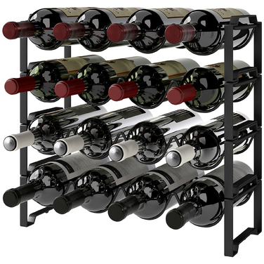 HOMCOM Wine Rack Bottle Rack for 16 Wine Bottles, Metal Bottle Holder Storage Shelf, Wine Bottle Rack for Kitchen, Dining Room Black | Aosom