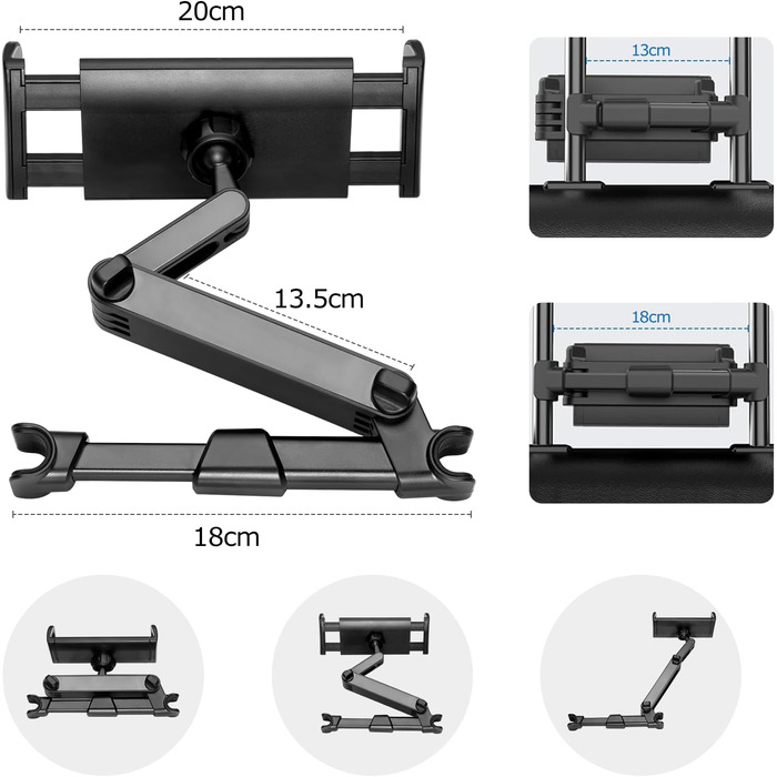 Тримач для планшету Carehabi в авто: універсальний, висувний, для iPad, Samsung Tab, Switch, Fire HD та інших пристроїв 4-12.9 дюймів