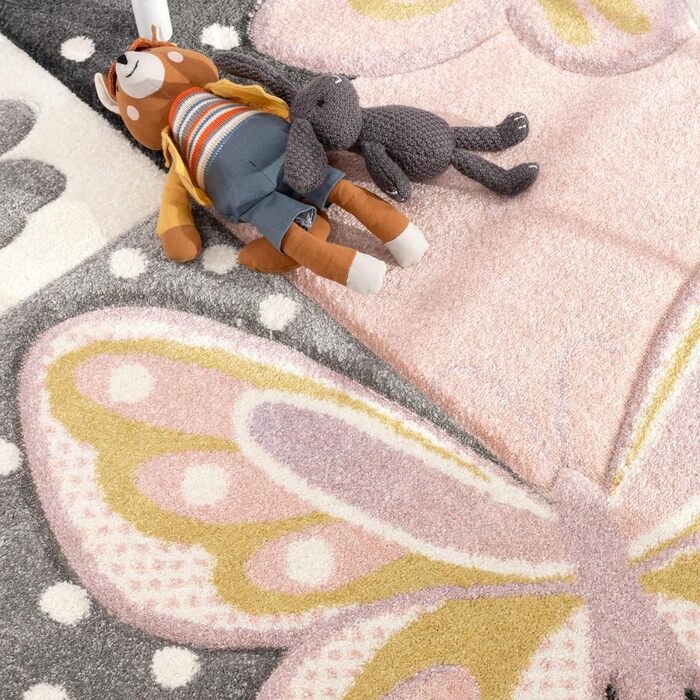 Paco Home Rug Children's Room Boy Girl Kids Rug Play Rug Short Pile Rainbow Farm Unicorn Butterfly Rabbit, Size: Ø 200 cm Round