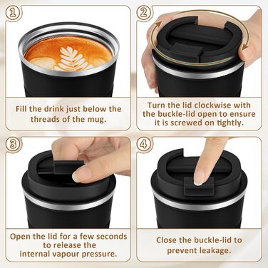 Термокружка KETIEE 380мл з нержавіючої сталі, 13oz, з кришкою, для кави з собою, чорна