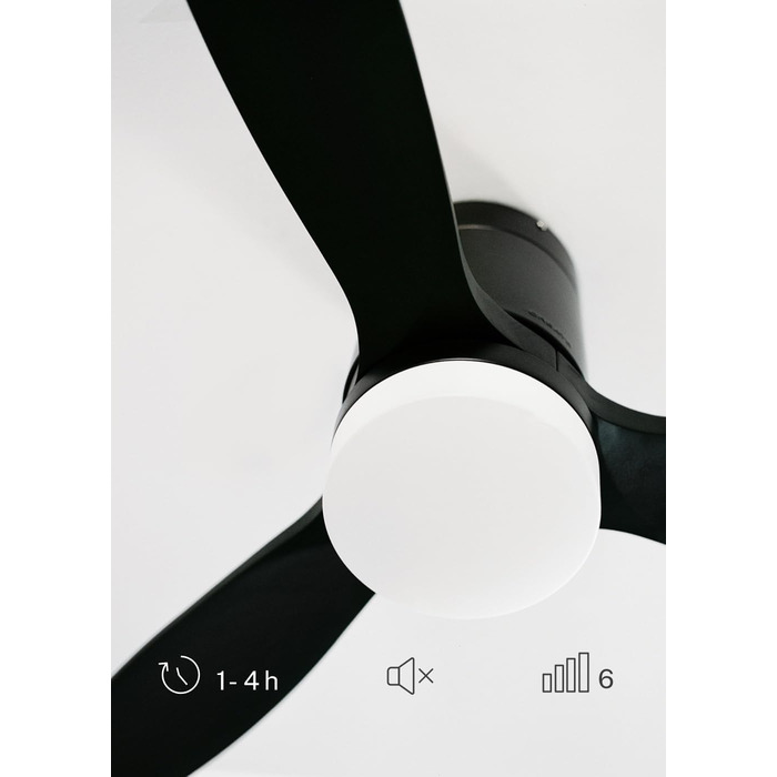 Вентилятор стельовий Windcalm M/ з ABS, Wi-Fi, пультом, 40W, Ø132cm, таймер, DC-двигун, літньо-зимовий режим, з підсвічуванням (Чорний)