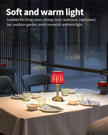 Акумуляторна настільна лампа LED з димером та червоним абажуром (2 шт) для вітальні, спальні, ванної кімнати, бронза