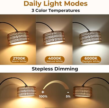 Торшер для вітальні Stehlampe 9W LED з димером, пульт ДУ, лампа E27, чорний. Арка, підлоговий світильник для спальні, офісу