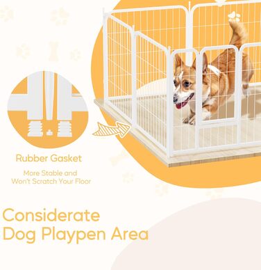 Вольєр для собак HealSmart, 61 см, 8 панелей, міцний метал, портативний, для дому та вулиці, кемпінг, двір, автодом, захисний забір, приватність, тераса, білий