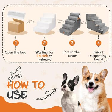 Сходинка для собак Nobleza: компактна, з валиком для шерсті, 3 сходинки, для маленьких собак та котів, під ліжко/софу