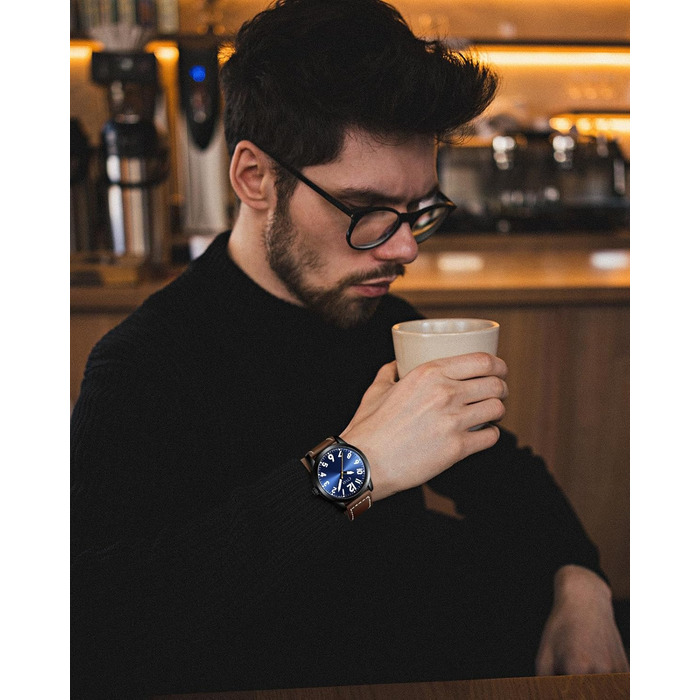 Годинник чоловічий CIVO з великими цифрами: аналоговий класичний годинник на зап'ясті з великими цифрами - водонепроникний кварцовий годинник у стилі мілітарі для чоловіків з підсвічуванням - подарунок для чоловіків, людей похилого віку з поганим зором, коричневий A1