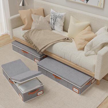 Yawinhe 2 Pack Under Bed Storage Box, Storage with Lid, Foldable Storage Bag with Handle Grips, for Bedspreads, Blankets, Clothes, 60x30x15cm, (60x30x15cm/1-Pack, Grey)