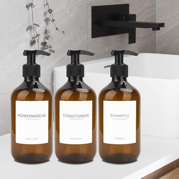 3 диспенсер для мила об'ємом 500 мл з кріпленням на стіну, пластик, для ванної кімнати, з етикетками