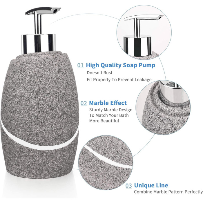 Набір аксесуарів для ванної кімнати L'ARL GMVOI, 4 шт., з мармуром (граніт), включає: тримач для зубних щіток, дозатор мила, стакан, мильниця. Білий колір. Для дому та декору.