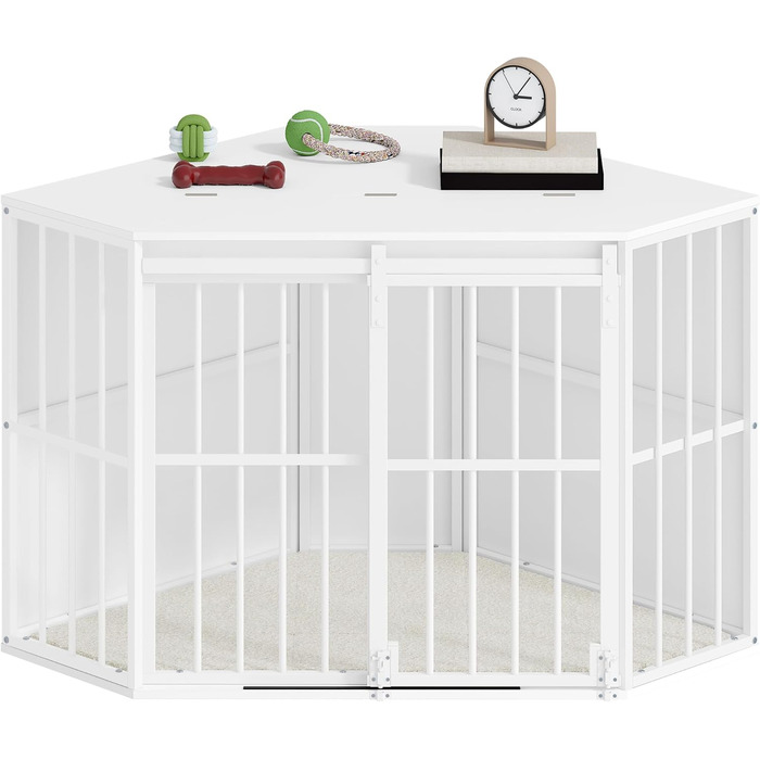 Клітка для собак Hzuaneri Eck-Hundekäfig: зручна собача будка з подушкою та розсувними дверима, 107 x 59,6 x 64 см, білий колір, DFC85903W