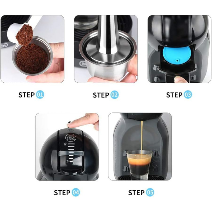 Багаторазова капсула з нержавіючої сталі i Cafilas для кавомашин Dolce Gusto, набір 2 шт., ложка та щітка для чищення, екологічна