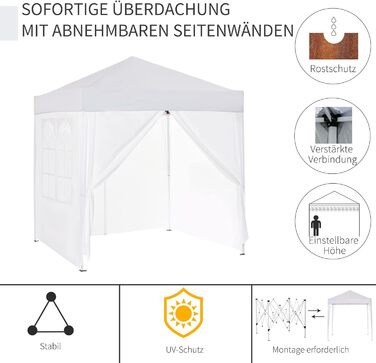 Outsunny 2x2m (6.6ft x 6.6ft) Waterproof Pavilion, Pop-up Folding Canopy with 4 Side Walls, Drain Holes Windows, Foldable Party Tent UV 30+, Garden Tent with Carry Bag, Garden Pavilion for Patio, White