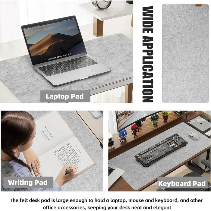 Підкладка на стіл з фетру 80x40 см сірого кольору - антиковзаюча, для офісу та дому