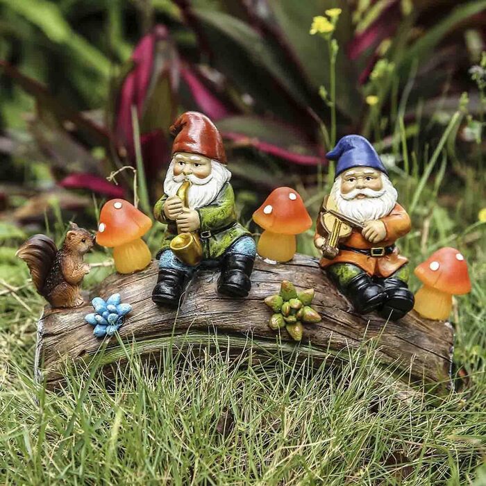 The Enchanted Garden Garden Gnomes, Resin Statue, Solar Powered, LED Mushroom, Garden Lights, Resin Figure for Patio, Lawn, Yard, Decoration