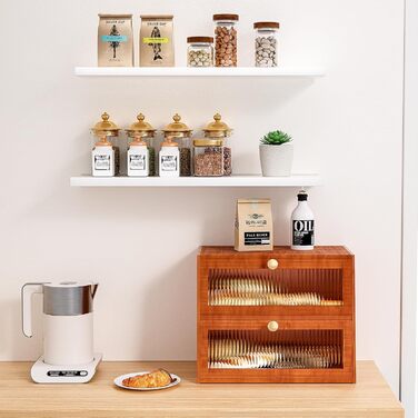 Дерев'яний хлібниця великого об'єму, 2-ярусний, для кухні, стиль хата, з акриловим вікном (колір: коричневий)