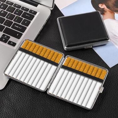 Чохол для сигарет зі шкіри та металу на 20 сигарет, чорний