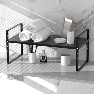 iPEGTOP Pull-Out Shelf, 2 Pack, Heavy-Duty Steel, Adjustable Height, for Home, Office, Pantry, Kitchen, Countertop, Size L, Black