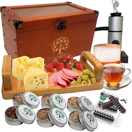 Набір для копчення коктейлів - Коптильня для віскі з пістолетом, тарілкою та стружкою - 6 смаків - Елегантний набір для копчення 'все в одному' для ідеальних напоїв та страв