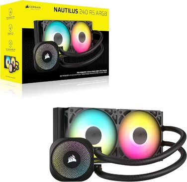 Система водяного охолодження Corsair Nautilus 360 RS для CPU – тиха, з прямим підключенням до материнської плати, сумісна з Intel LGA 1851/1700, AMD AM5/AM4, 3x RS120 вентилятори, ARGB, 240мм AIO, чорний колір