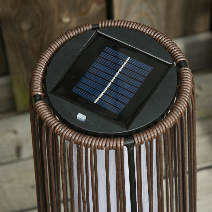 Outsunny Solar Lamp, Garden Lamp, Rattan Solar Light, Automatic LED, Brown, 21.5 x 21.5 x 61 cm | Aosom