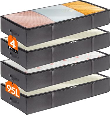 Органайзер для зберігання Lifewit 95L: 4 шт. у комплекті, складні, сірі. Підходить для постільних речей та одягу