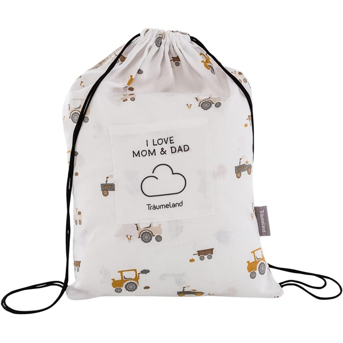 Комплект постільної білизни Träumeland для ліжечка (80x80 см + 35x40 см) - 100% бавовна, зручна сумка-мішечок (Маленька ферма)