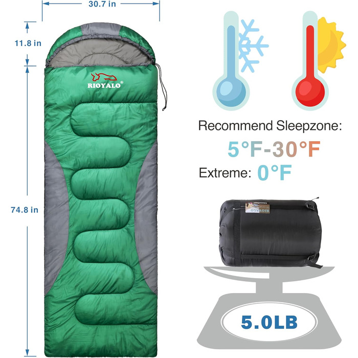 Сплячі мішки зимові для дорослих, 0°C, для кемпінгу (450GSM) - Діапазон температур (від -15°C до 0°C), водонепроникні, компактні, для великих і високих людей. Підходять для походу, трекінгу, 4 сезони (Туркiс/Ausflug, однотоннi (Getaway Solids))
