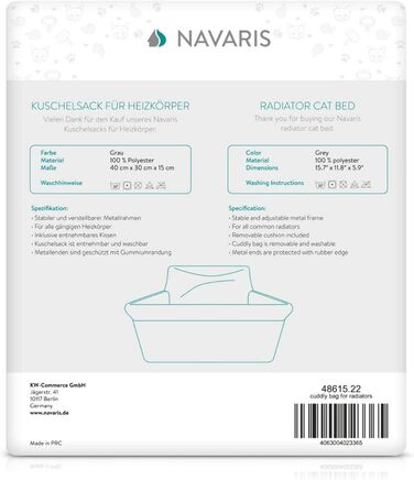 Navaris Cat Bed Heater - Heating Lounger for Cats - Cat Heating Lounger - Cat Bed with Heater - Heated Cat Basket - For Cats up to 15 kg - Heated Cat Hammock - (Gray)
